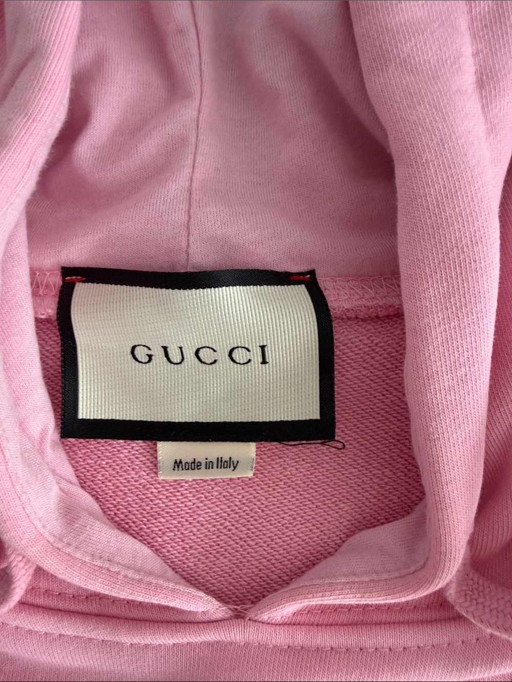 Gucci Pink Logo Graphic Hoodie with Multicolor Stripe Accents - Picture 2 of 4
